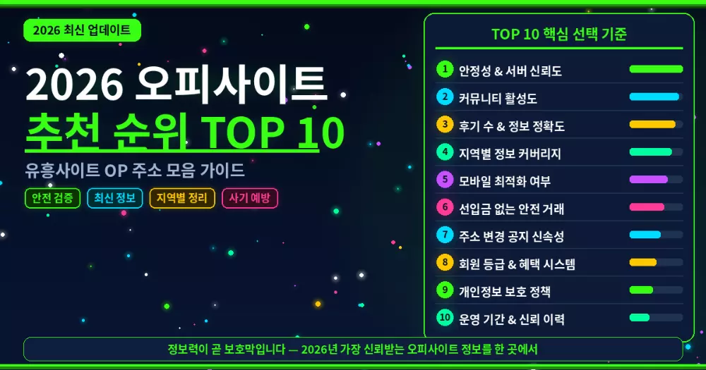 2026년 오피사이트 추천 순위 TOP 10 유흥사이트 OP 주소 모음 가이드